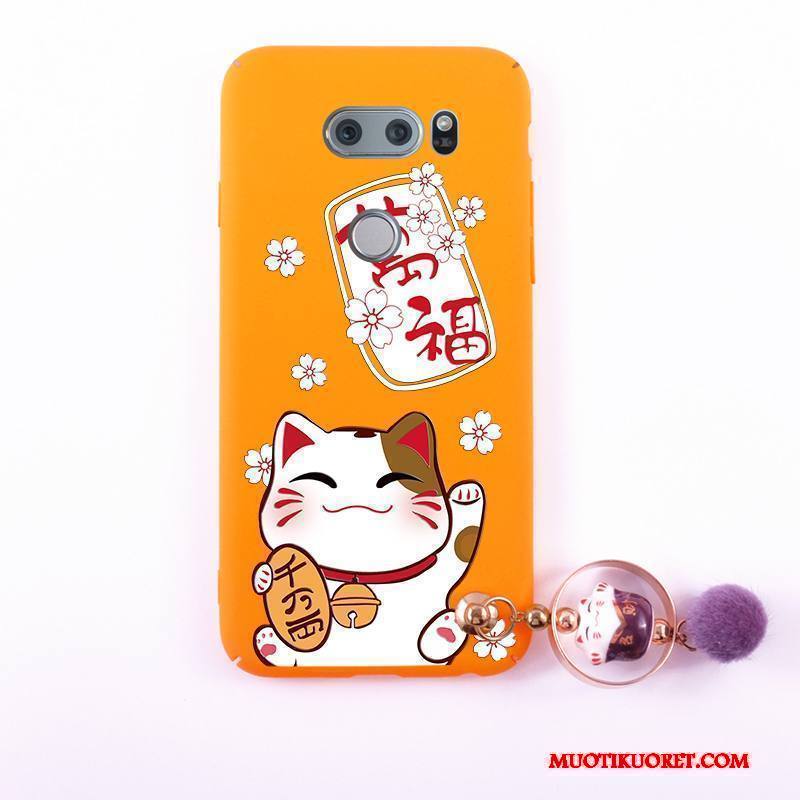 Lg V30 Pesty Suede Punainen All Inclusive Kissa Kotelo Kova Kuori