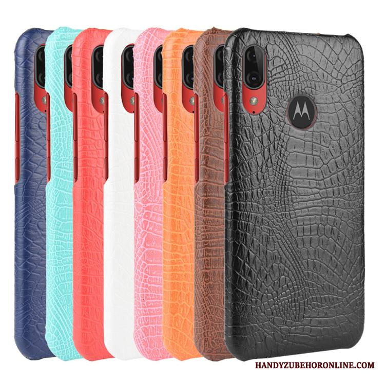 Moto E6 Plus Suojaus Nahka Kuori Kova Krokotiili Musta Kotelo