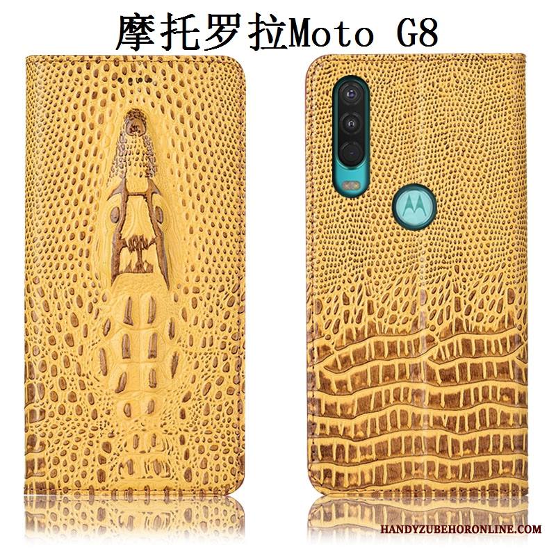 Moto G8 Kuori Murtumaton Aito Nahka Kotelo Puhelimen Kuoret Keltainen Suojaus All Inclusive
