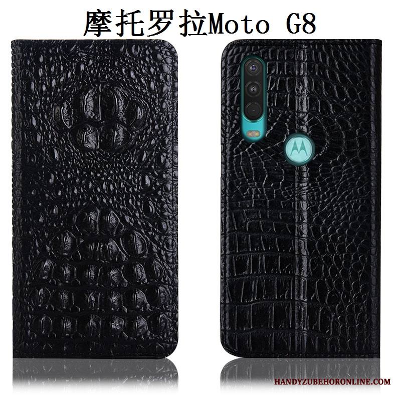 Moto G8 Kuori Nahkakotelo Musta Murtumaton Puhelimen Kuoret Aito Nahka