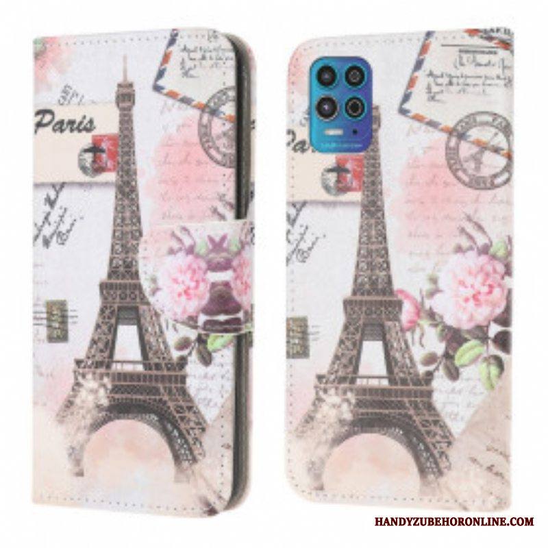Nahkakotelo Moto G100 Retro Eiffel-torni
