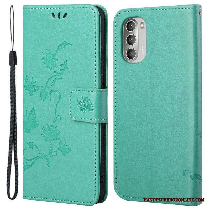 Nahkakotelo Moto G51 5G Aasialaiset Perhoset Ja Kukat