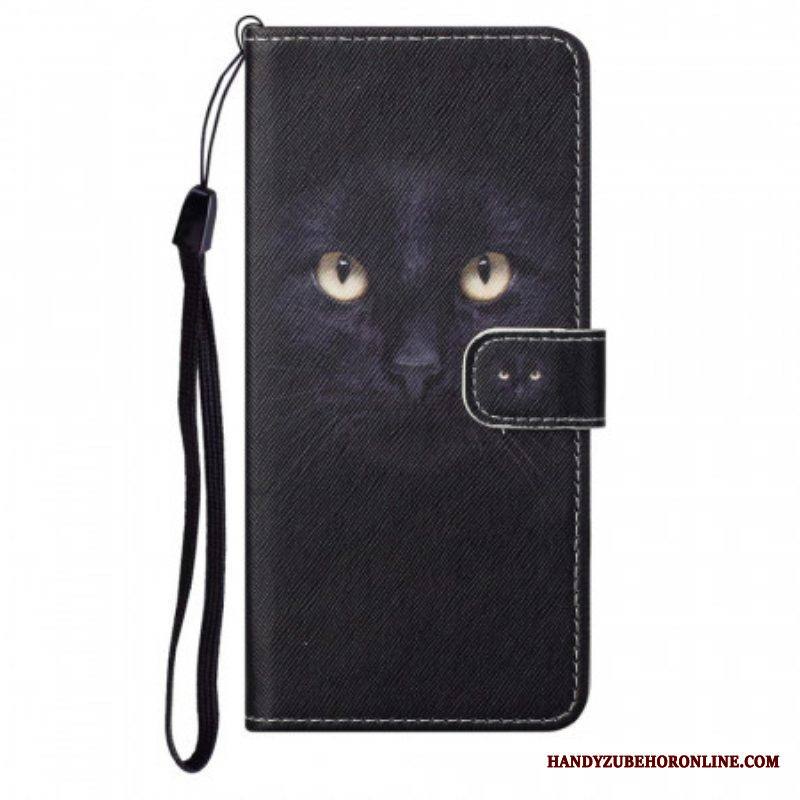 Nahkakotelo Moto G71 5G Suojaketju Kuori Strappy Black Cat Eyes