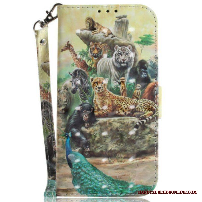 Nahkakotelo Moto G73 5G Suojaketju Kuori Thong Safari Animals