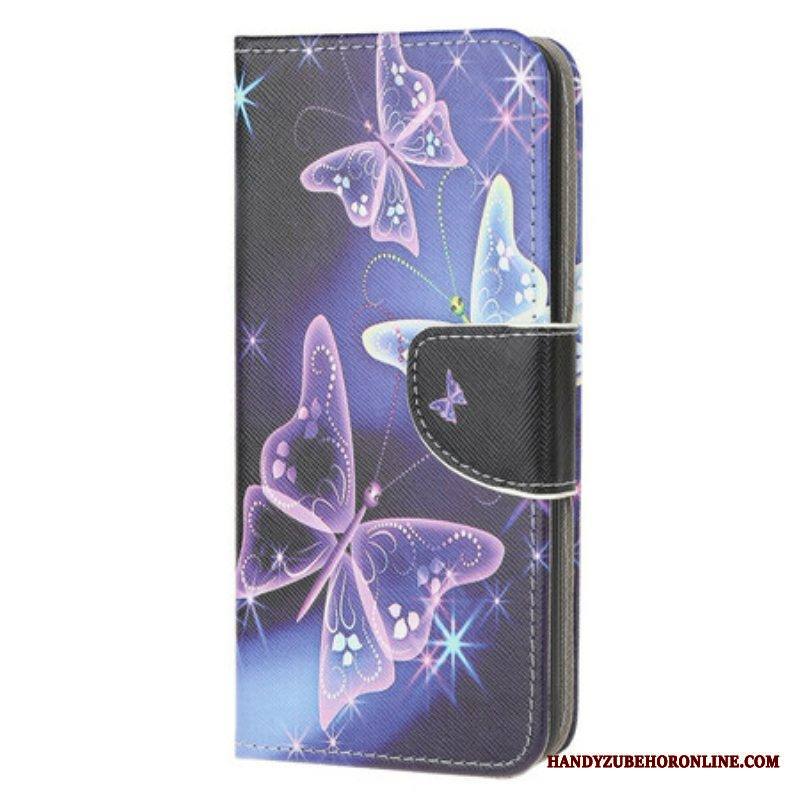 Nahkakotelo Samsung Galaxy A51 5G Neon Perhosia