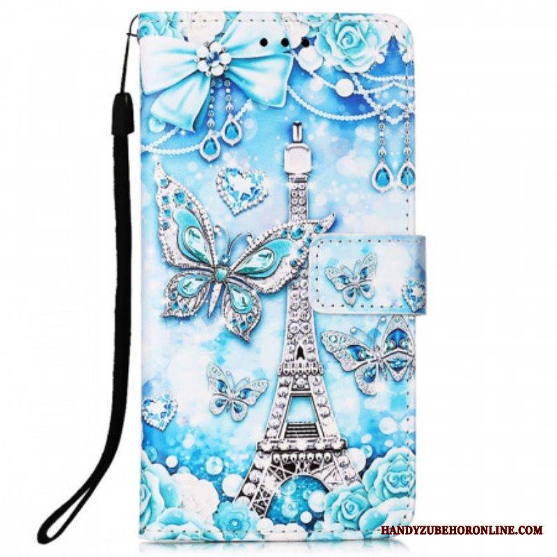 Nahkakotelo Samsung Galaxy A53 5G Suojaketju Kuori Eiffel-tornin Perhoshihna