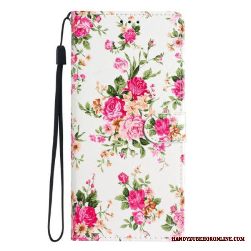 Nahkakotelo Samsung Galaxy A53 5G Suojaketju Kuori Hihna Liberty Flowers