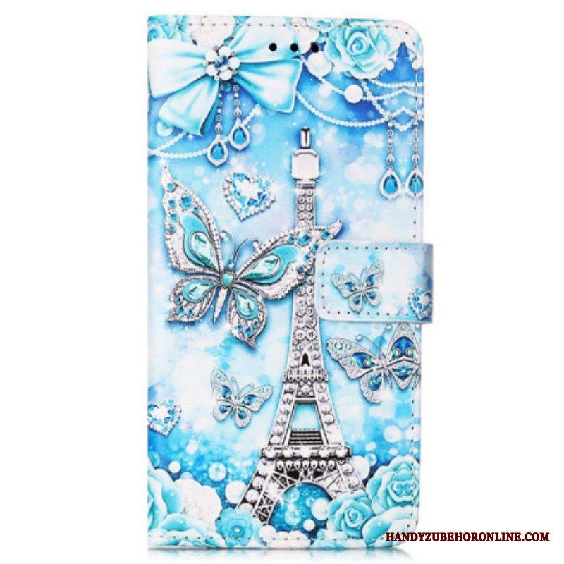 Nahkakotelo Samsung Galaxy A54 5G Eiffel-tornin Perhoset