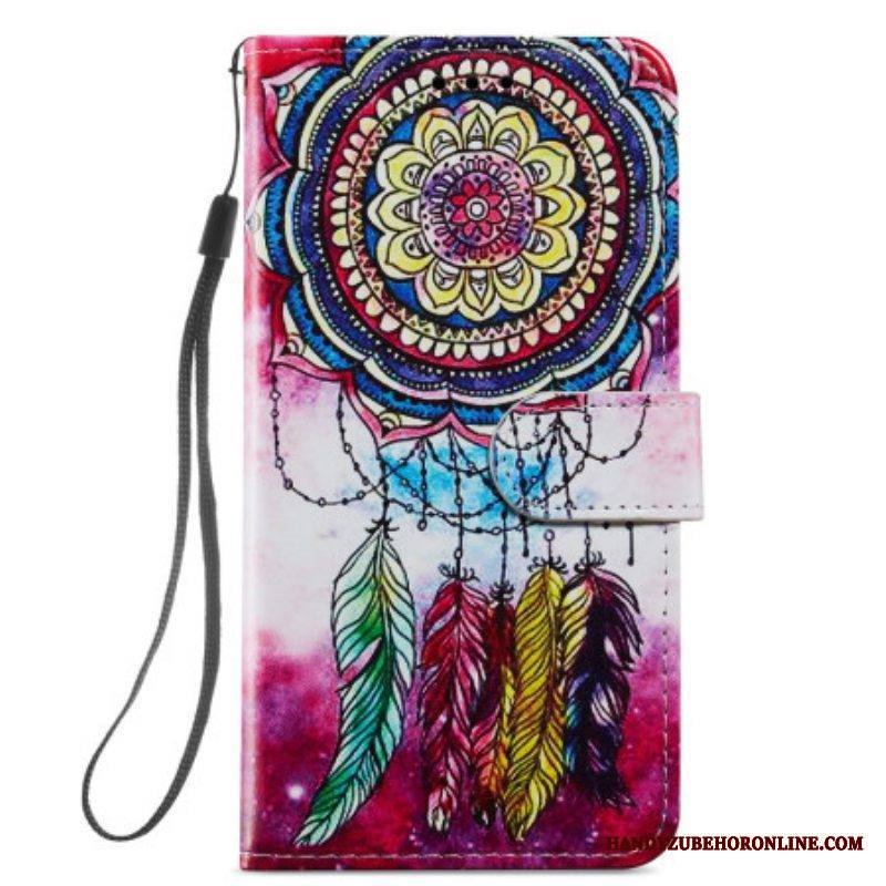 Nahkakotelo Samsung Galaxy A54 5G Suojaketju Kuori Akvarelli Dream Catcher Hihnalla