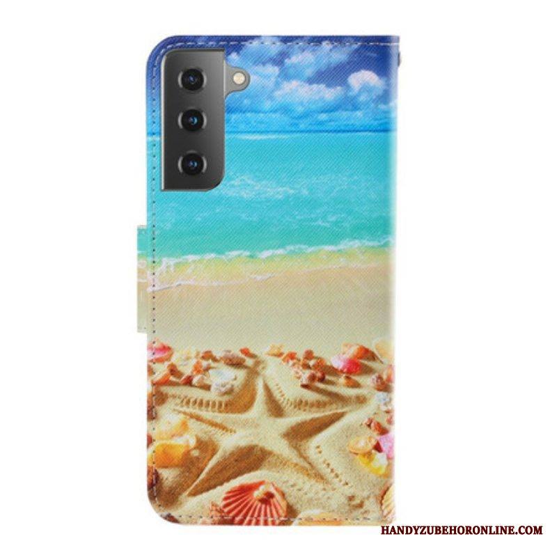 Nahkakotelo Samsung Galaxy S21 Plus 5G Suojaketju Kuori Lanyard Beach