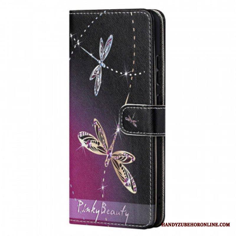Nahkakotelo Xiaomi Redmi Note 11 / 11S Suojaketju Kuori Strappy Dragonflies