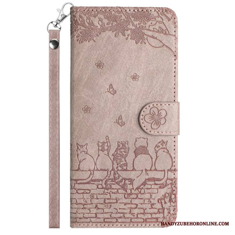 Nahkakotelo Xiaomi Redmi Note 14 Pro 5g Kissakuvio Ja Hihna