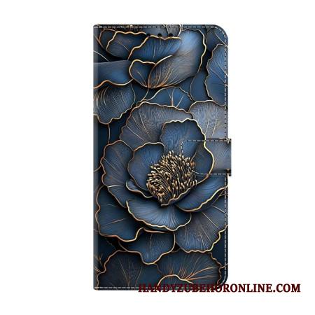 Nahkakotelo Xiaomi Redmi Note 15 5g Sininen Ja Kultainen Pioni