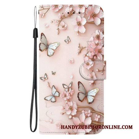 Nahkakotelo Xiaomi Redmi Note 15 5g Vaaleanpunaiset Perhoset