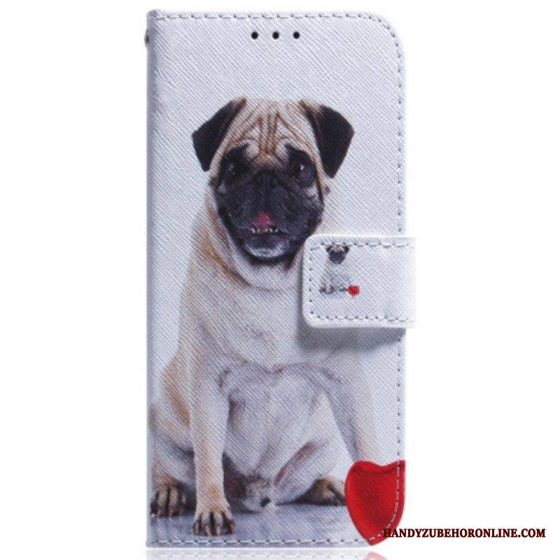 Nahkakotelo iPhone 15 Mopsikoira