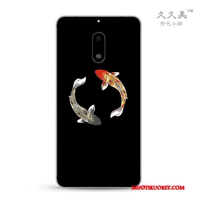 Nokia 6 Kuori Kotelo Pehmeä Neste Silikoni Suojaus Erityinen Musta Kiinalainen Tyyli