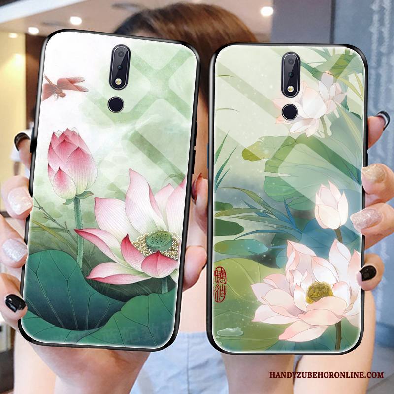 Nokia 7.1 Kuori Puhelimen Kuoret Vihreä Lasi Kirkas Trendi Kukka Tuuli