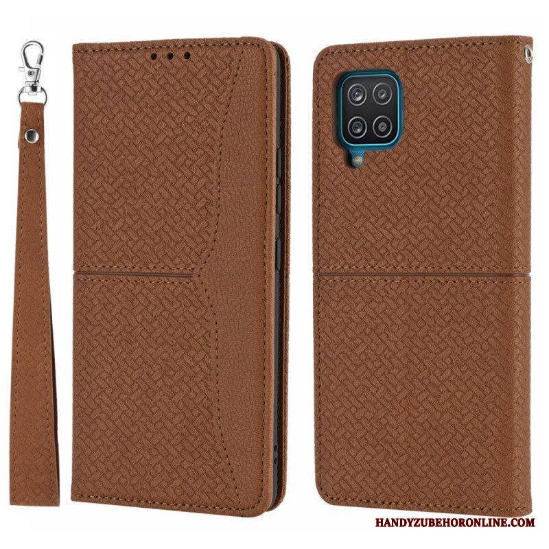Puhelinkuoret Samsung Galaxy M12 / A12 Suojaketju Kuori Kotelot Flip Strappy Woven Leather Style