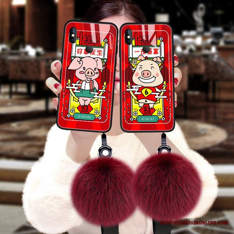 Redmi Note 6 Pro Kuori Pompon Lasi Puhelimen Kuoret Kotelo Persoonallisuus Punainen