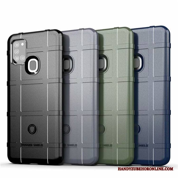 Samsung Galaxy A21s Kuori Kotelo Tähti Persoonallisuus Pesty Suede Kolme Puolustusta Murtumaton Musta