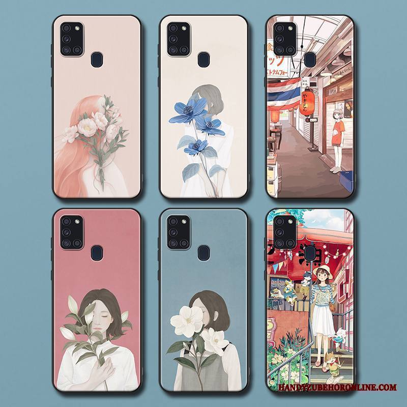 Samsung Galaxy A21s Kuori Tähti Pesty Suede Silikoni Jauhe Luova Puhelimen Kuoret Taide