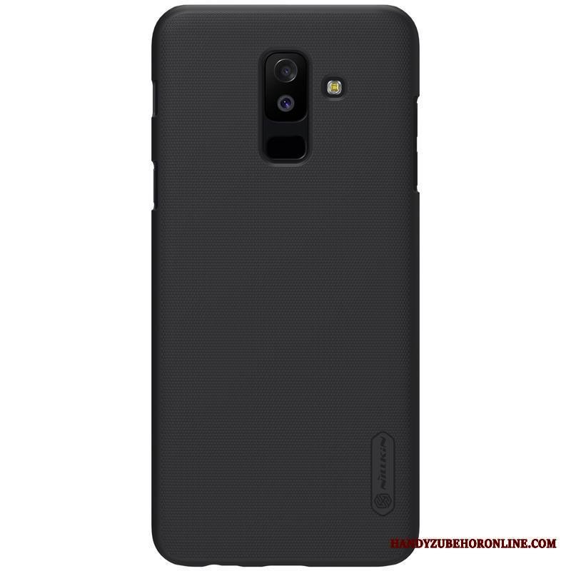 Samsung Galaxy A6+ Kuori Musta Pesty Suede Tähti Kulta Kova Näytönsuojus Liukumaton