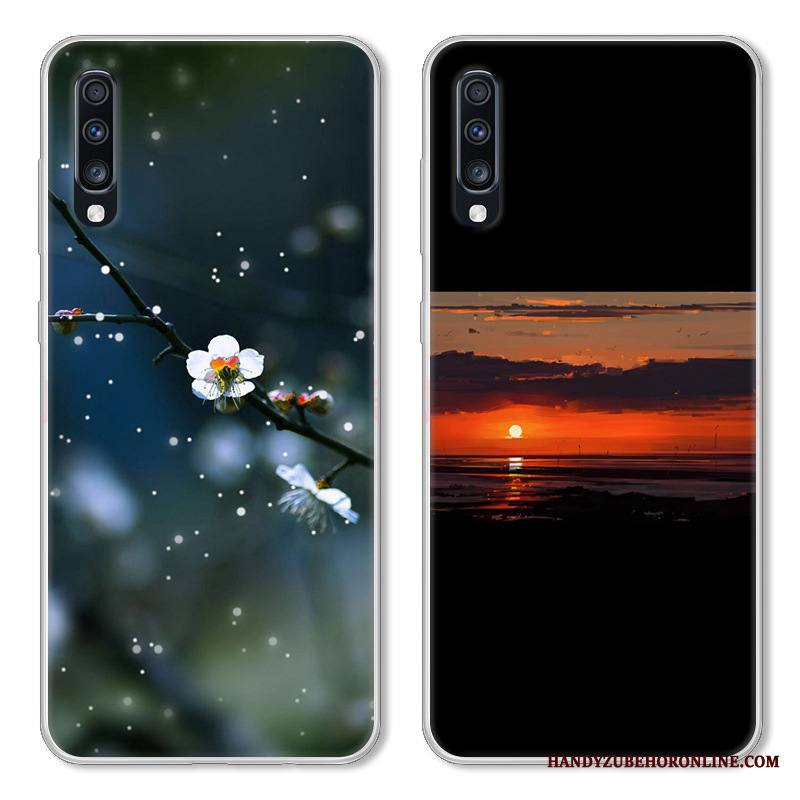 Samsung Galaxy A70 Kuori Pehmeä Neste Sarjakuva Suojaus Murtumaton Tähti Valkoinen Musta
