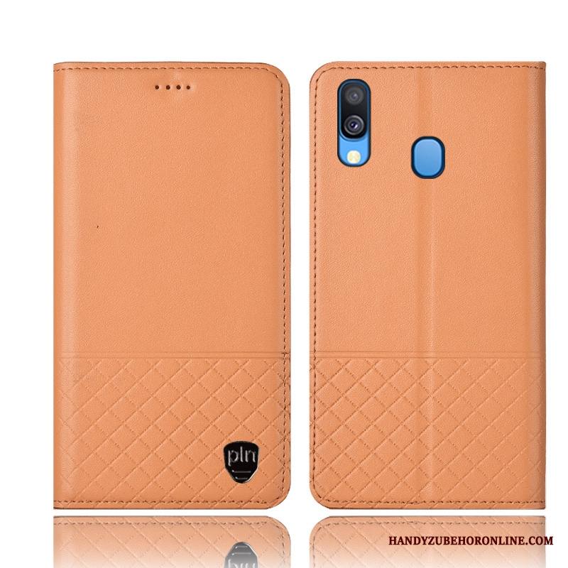 Samsung Galaxy M20 Kuori Kotelo Puhelimen Kuoret Nahkakotelo Ruudukko Keltainen Suojaus Murtumaton