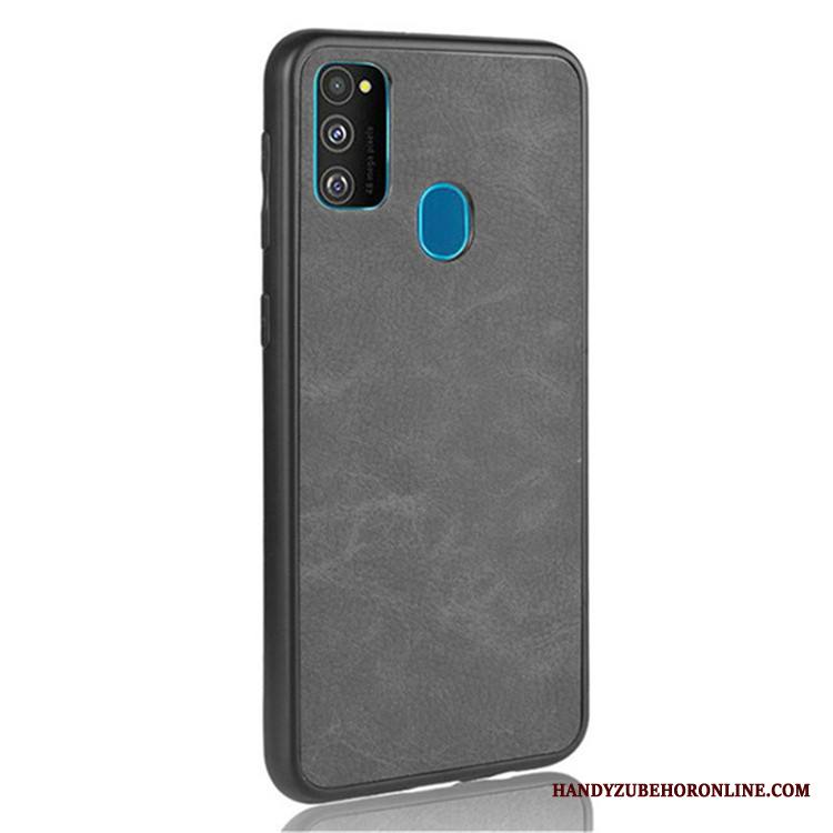 Samsung Galaxy M30s Kova Suojaus Musta Nahka Kotelo Kuori Puhelimen