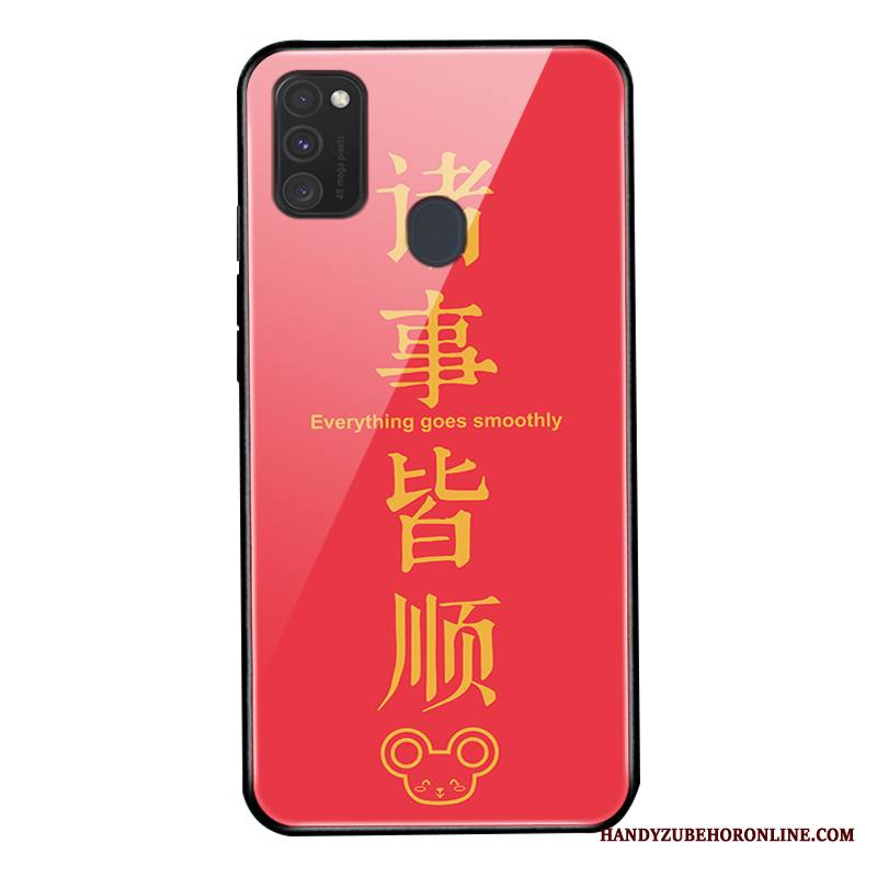 Samsung Galaxy M30s Kuori Lasi Tähti Suojaus Kotelo Rikkaus Punainen Puhelimen Kuoret