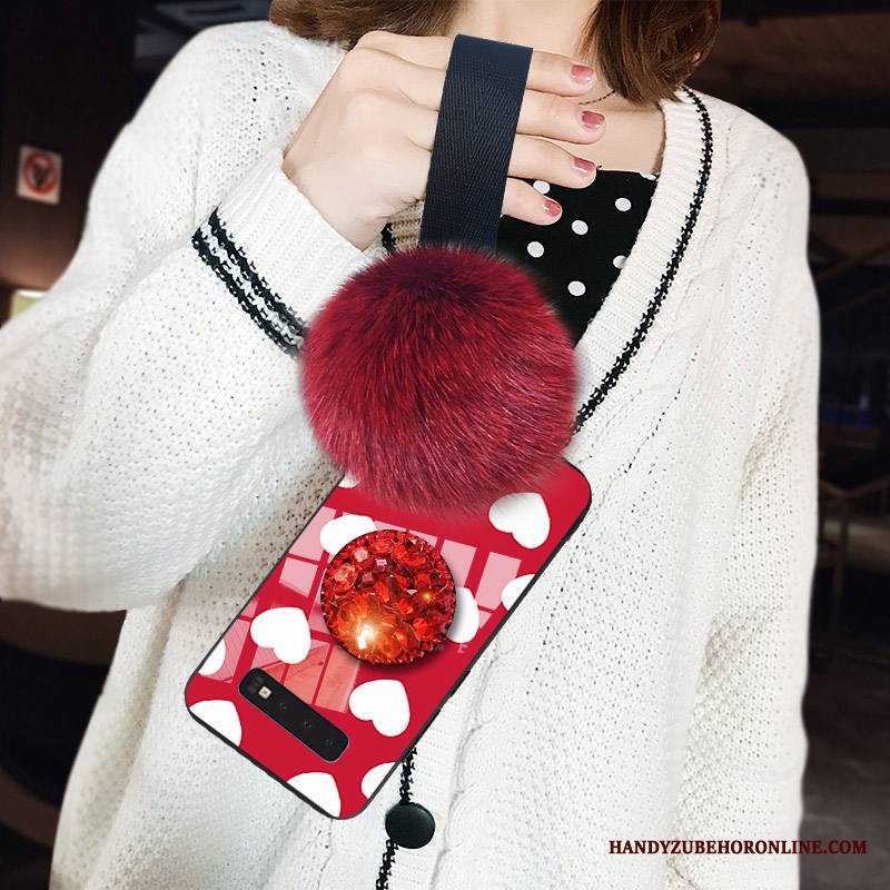 Samsung Galaxy S10 Kuori Trendi Punainen Net Red Pompon Lasi Rakkaus Suojaus