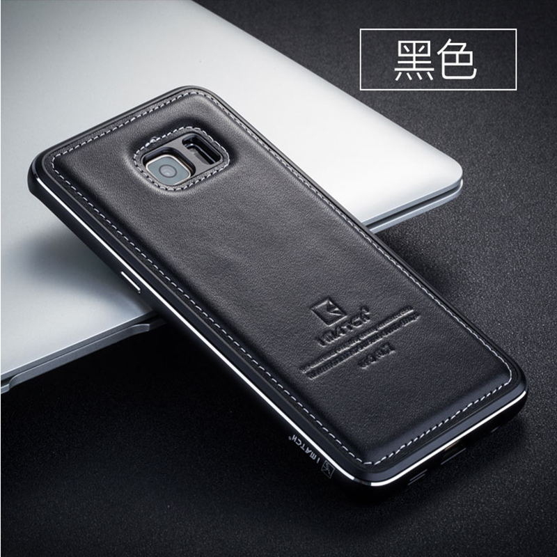 Samsung Galaxy S6 Edge + Metalli Kotelo Kuori Musta Puhelimen Kuoret Aito Nahka Suojaus