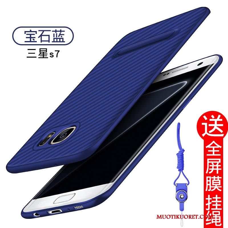 Samsung Galaxy S7 Kuori Puhelimen Kuoret Suojaus All Inclusive Sininen Kotelo Silikoni Pesty Suede