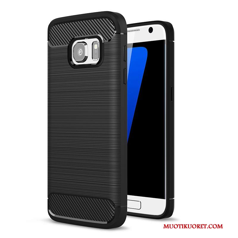 Samsung Galaxy S7 Kuori Silikoni Murtumaton Puhelimen Kuoret All Inclusive Pesty Suede Musta Kotelo