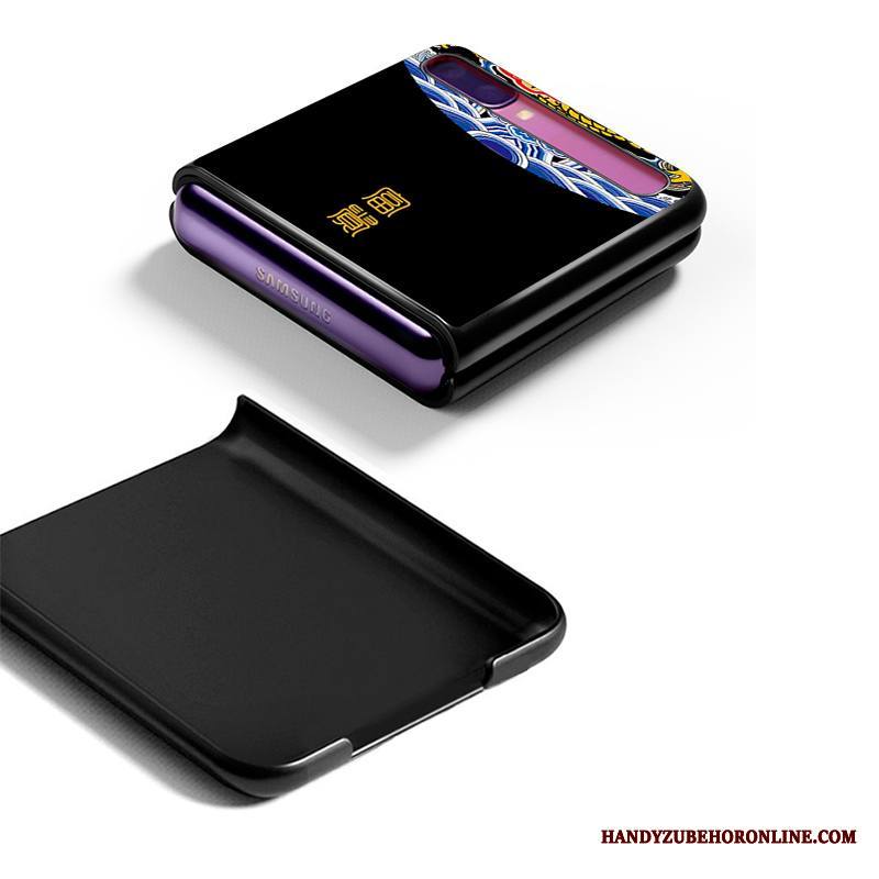 Samsung Z Flip Dragon Kuori Kotelo Maalaus Nahka Musta Nahkakotelo