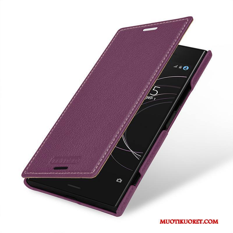 Sony Xperia Xz1 Compact Suojaus Kotelo Puhelimen Kuoret Violetti Murtumaton Aito Nahka Kuori
