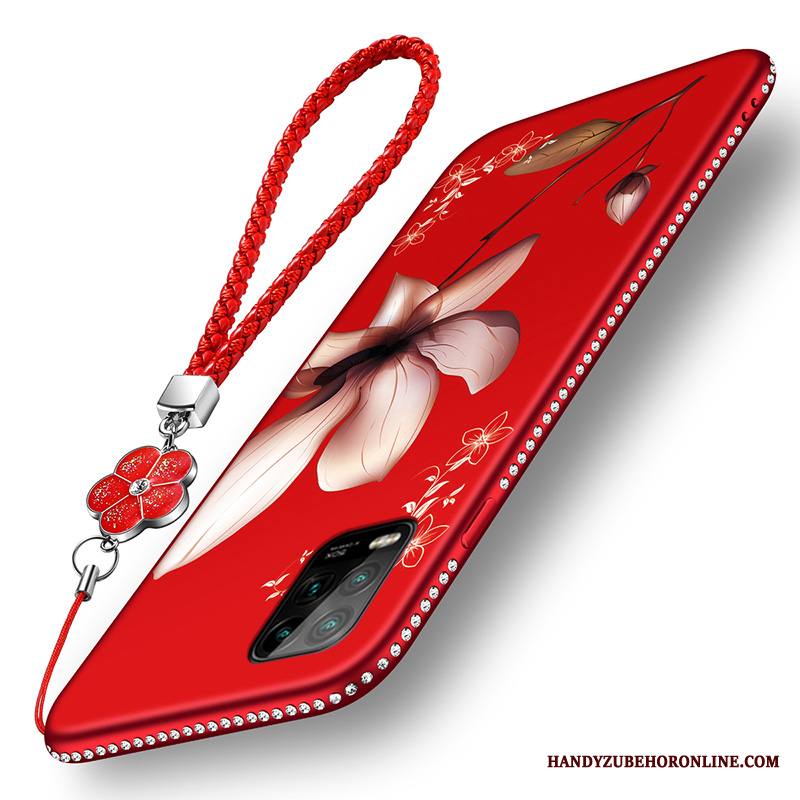 Xiaomi Mi 10 Lite Kuori Silikoni Pesty Suede Murtumaton Kukka Suojaus Nuoret Punainen