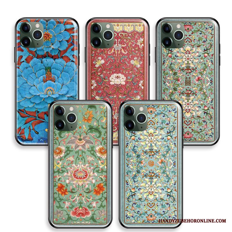iPhone 11 Pro Max Kuori Lasi Puhelimen Kuoret Vuosikerta Muokata Kukka Kiinalainen Tyyli Kuvio