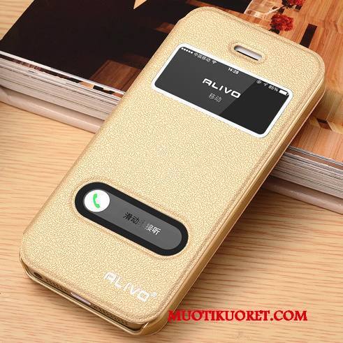 iPhone 5/5s Suojaus Nahkakotelo Simpukka Kulta Puhelimen Kuoret Kuori Murtumaton