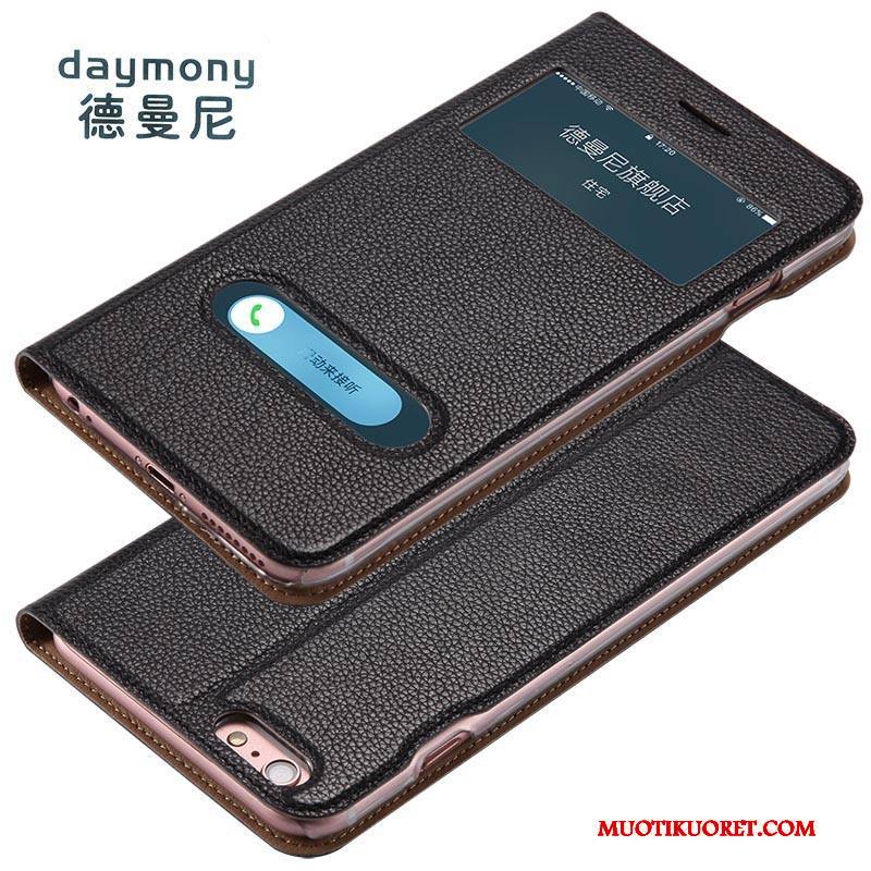 iPhone 6/6s Kuori Puhelimen Kuoret Aito Nahka Kotelo Musta Liiketoiminta Suojaus