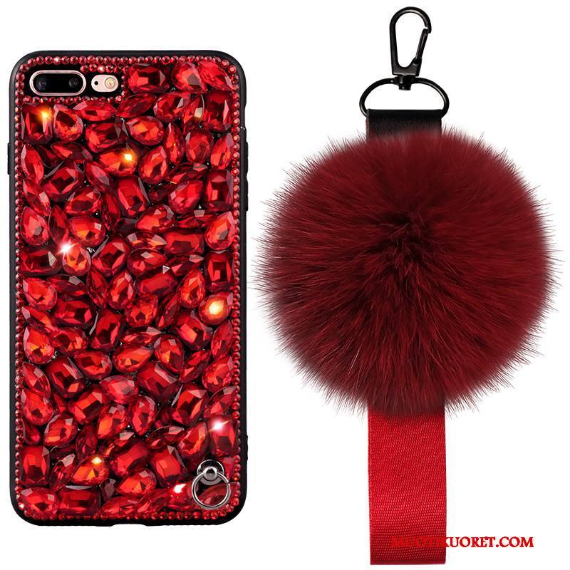 iPhone 6/6s Plus Kuori Murtumaton Strassi Pehmeä Neste Pompon Silikoni Punainen All Inclusive