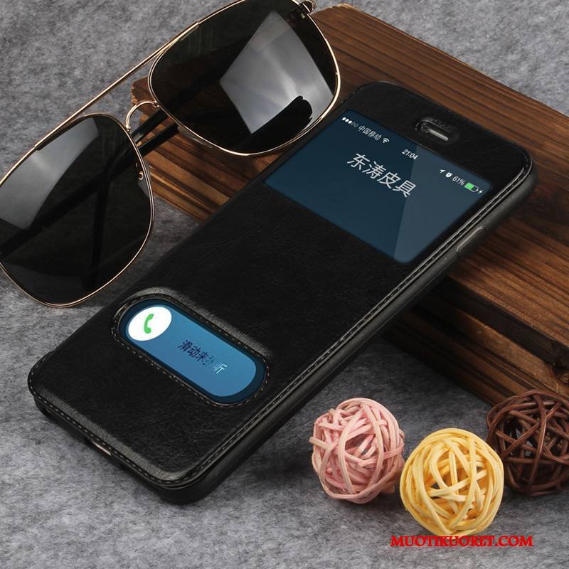 iPhone 7 Kuori All Inclusive Musta Puhelimen Kuoret Suojaus Nahkakotelo Murtumaton Simpukka