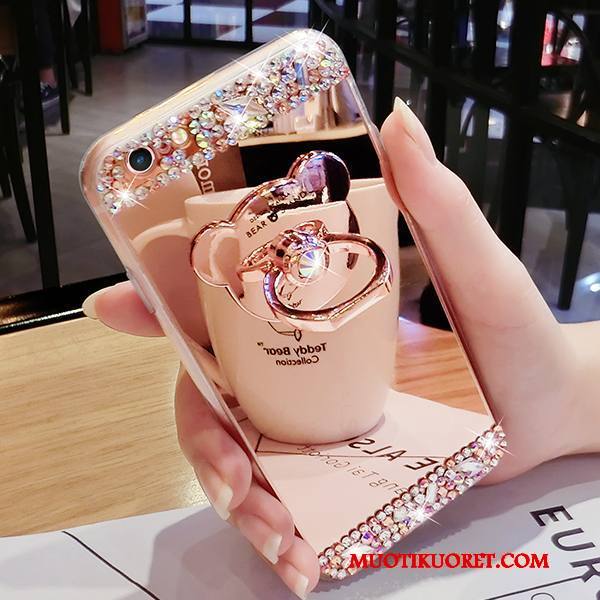 iPhone 7 Kuori Kulta Strassi Silikoni Bear Pinkki Ylellisyys Pehmeä Neste