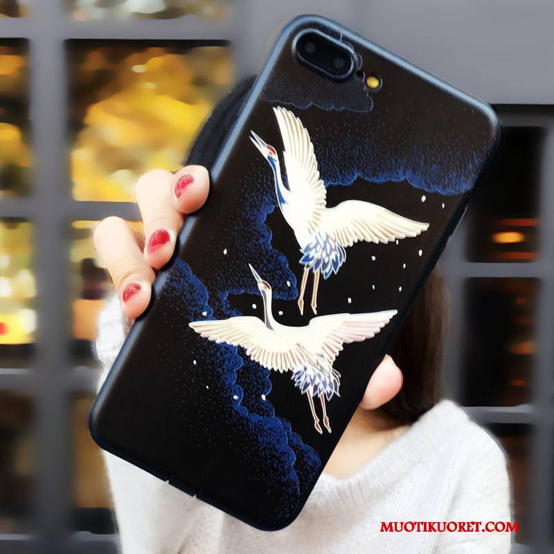 iPhone 7 Kuori Silikoni Kohokuviointi All Inclusive Puhelimen Kuoret Sininen Murtumaton Musta