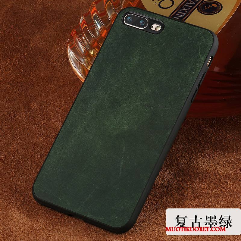 iPhone 7 Plus Kuori Puhelimen Kuoret Pesty Suede Ohut Murtumaton Tide-brändi Nahkakotelo Vihreä