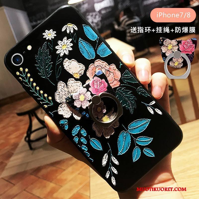 iPhone 8 Kuori All Inclusive Musta Kohokuviointi Persoonallisuus Uusi Luumu Pehmeä Neste