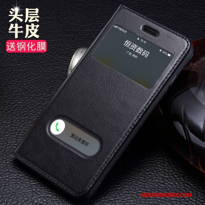 iPhone 8 Kuori Puhelimen Kuoret Nahkakotelo Ultra Ohut Musta Avaa Ikkuna Aito Nahka