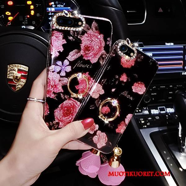 iPhone 8 Kuori Ripustettavat Koristeet Kukkia Silikoni Rengas Musta All Inclusive Tuki