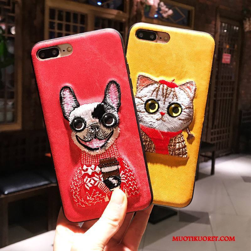 iPhone 8 Plus Kuori Ihana Murtumaton Koira Punainen Kirjonta Trendi Keltainen