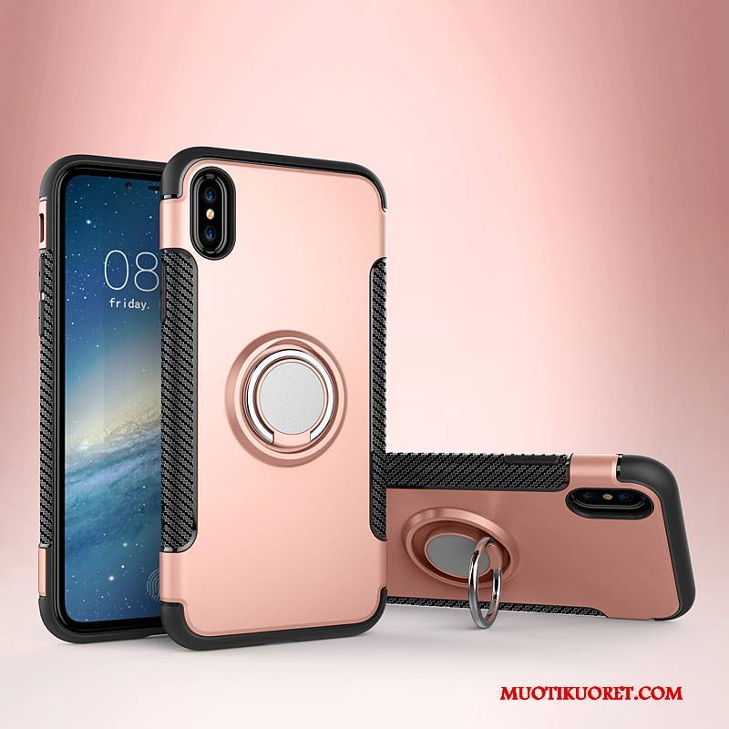 iPhone X Kuori Kulta Puhelimen Kuoret Pinkki Tuki Magneettinen Nahkakotelo Murtumaton